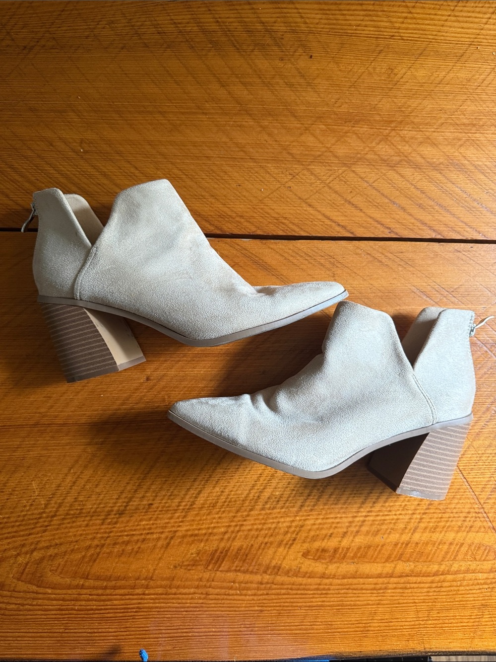 Pointed Suede Ankle Booties in Light Beige